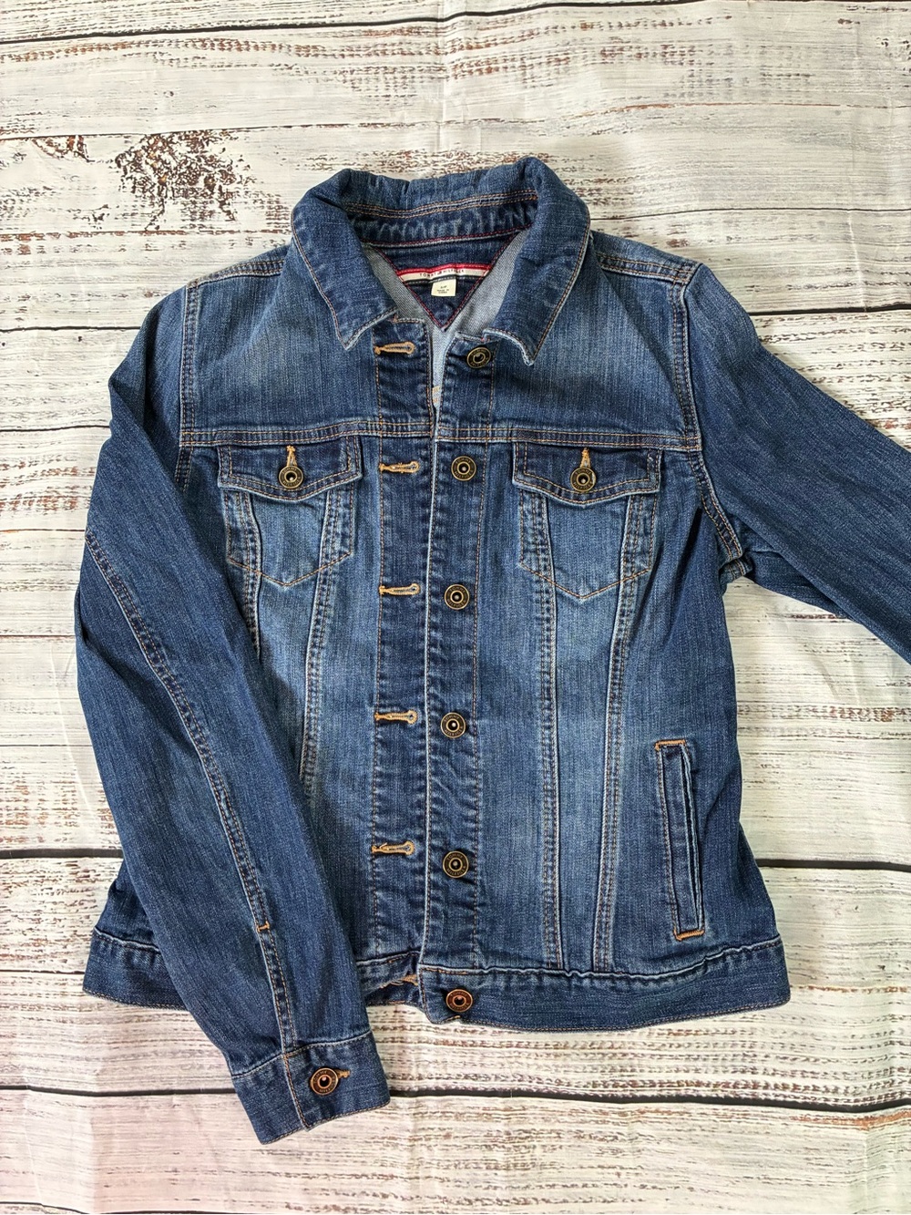 Tommy Hilfiger Denim Jacket Women’s Small Blue Jean Dark Wash Trucker Ladies